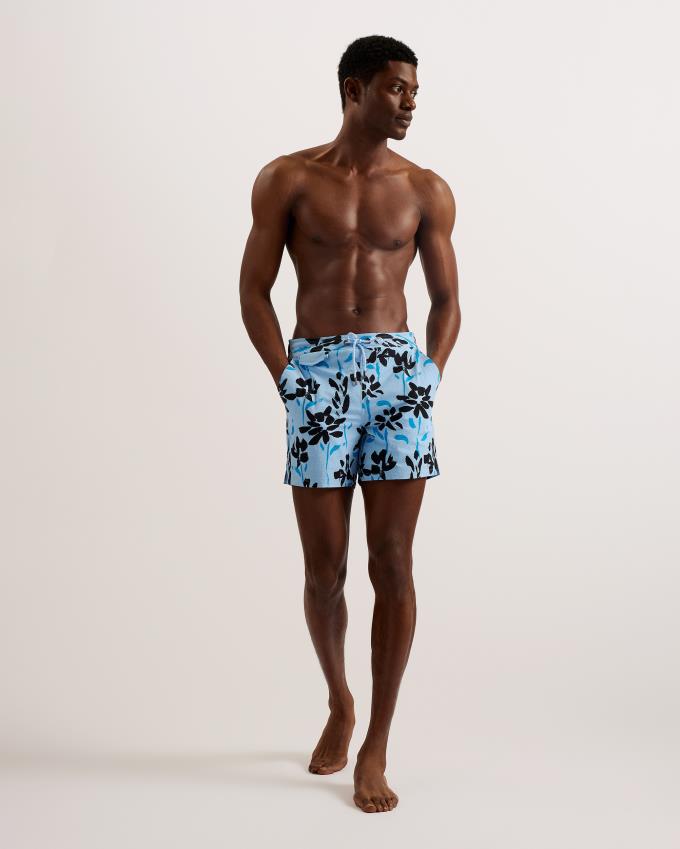 Short Ted Baker Floral Print Seersucker Swim Bleu Homme | AZO-30827265